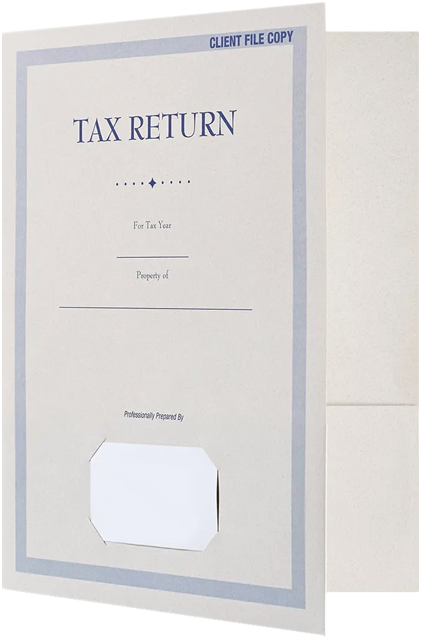 Natural White with Tax Return 9 x 12 Presentation Folders with Front Card Slits
