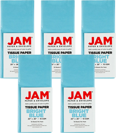 Bright Blue Tissue Paper (20 x 26) 5 Packs of 10 Sheets (50 Total Sheets)
