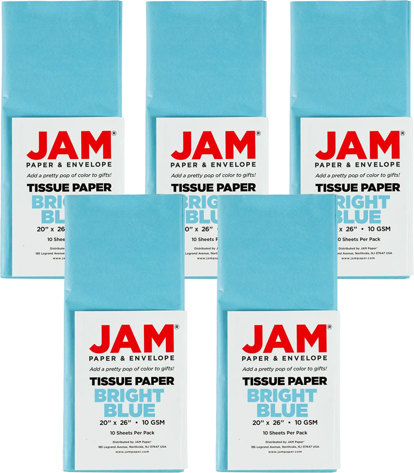 Bright Blue Tissue Paper (20 x 26) 5 Packs of 10 Sheets (50 Total Sheets)