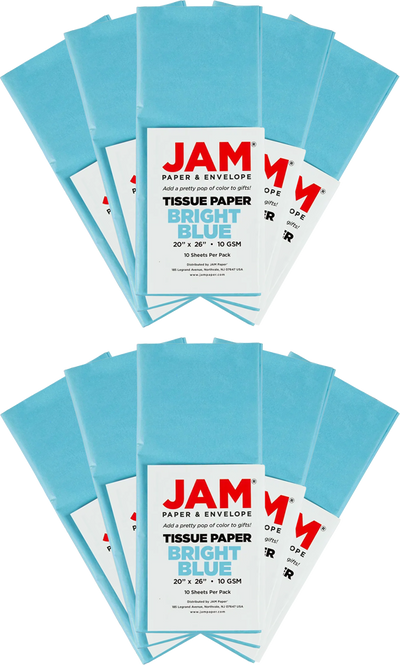 Bright Blue Tissue Paper (20 x 26) 10 Packs of 10 Sheets (100 Total Sheets)