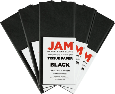 Black Tissue Paper (20 x 26) 5 Packs of 10 Sheets (50 Total Sheets)