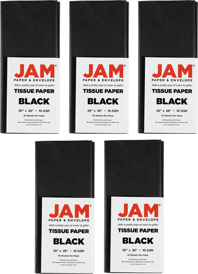 Black Tissue Paper (20 x 26) 5 Packs of 10 Sheets (50 Total Sheets)