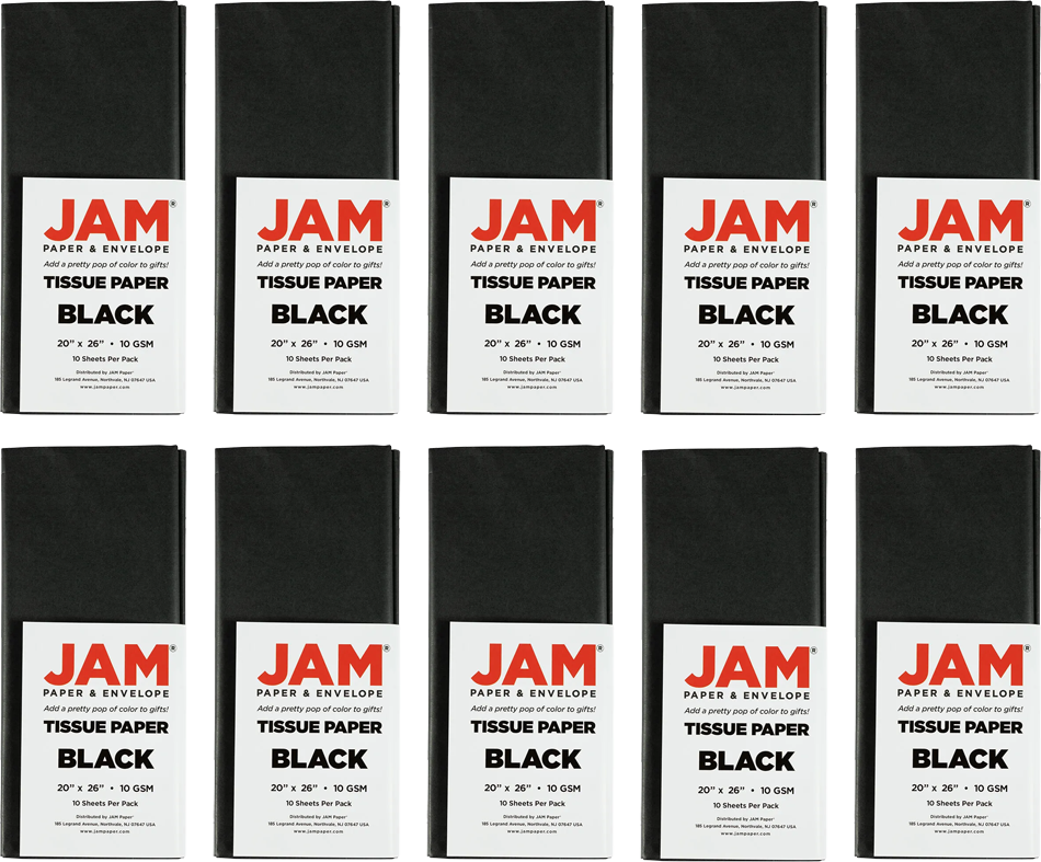 Black Tissue Paper (20 x 26) 10 Packs of 10 Sheets (100 Total Sheets)