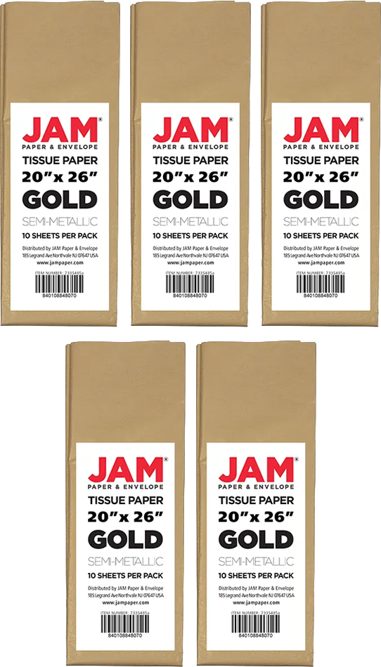 Gold Tissue Paper (20 x 26) 5 Packs of 10 Sheets (50 Total Sheets)
