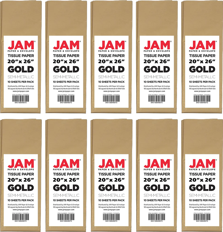 Gold Tissue Paper (20 x 26) 10 Packs of 10 Sheets (100 Total Sheets)