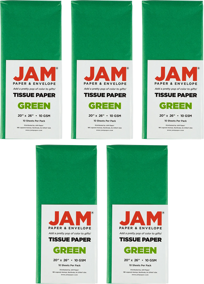 Green Tissue Paper (20 x 26) 5 Packs of 10 Sheets (50 Total Sheets)
