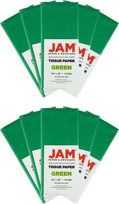 Green Tissue Paper (20 x 26) 10 Packs of 10 Sheets (100 Total Sheets)