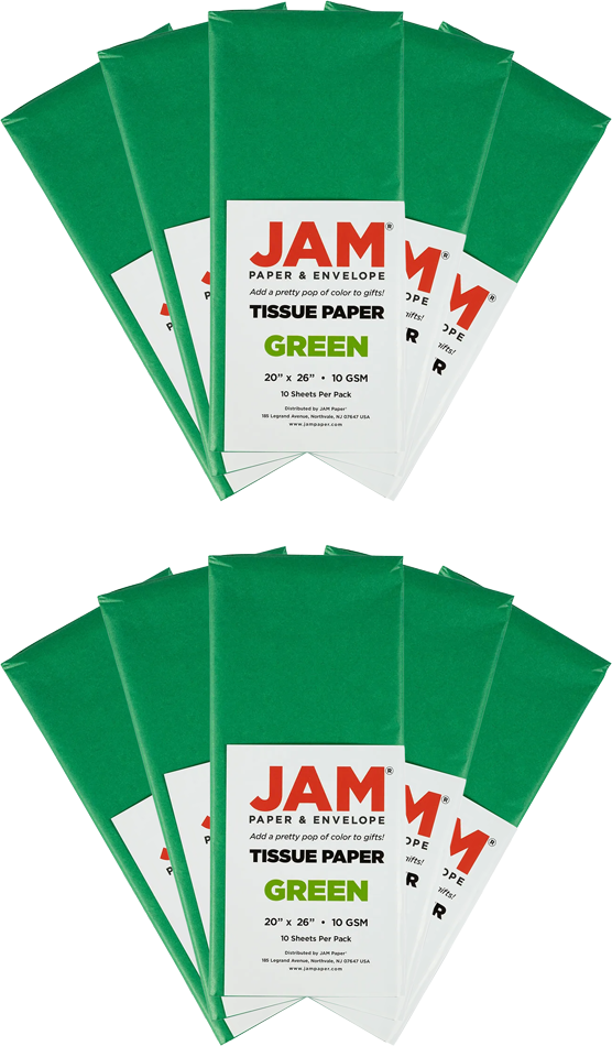 Green Tissue Paper (20 x 26) 10 Packs of 10 Sheets (100 Total Sheets)