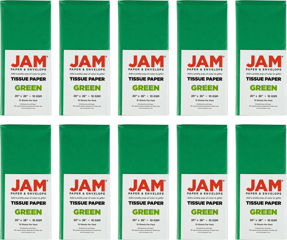 Green Tissue Paper (20 x 26) 10 Packs of 10 Sheets (100 Total Sheets)