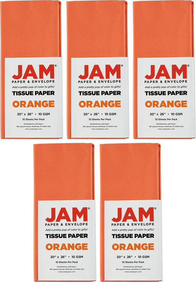 Orange Tissue Paper (20 x 26) 5 Packs of 10 Sheets (50 Total Sheets)