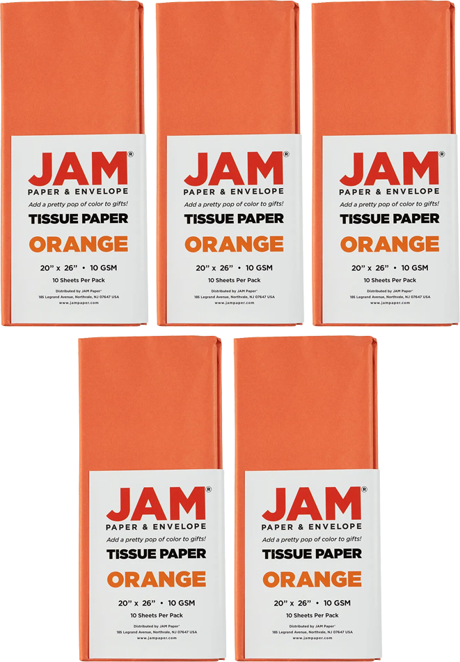 Orange Tissue Paper (20 x 26) 5 Packs of 10 Sheets (50 Total Sheets)