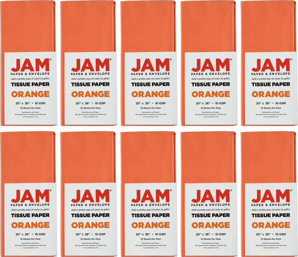 Orange Tissue Paper (20 x 26) 10 Packs of 10 Sheets (100 Total Sheets)