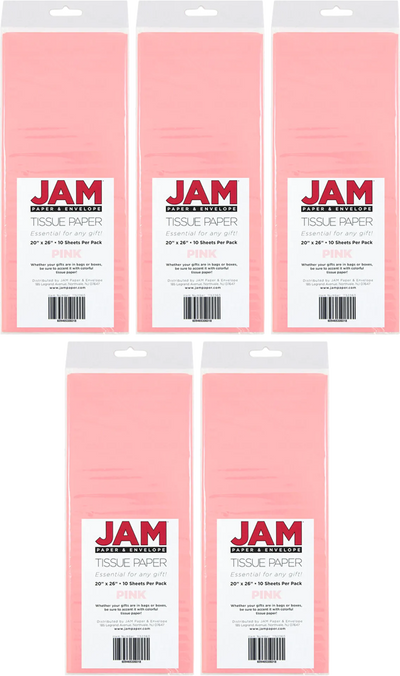 Pink Tissue Paper (20 x 26) 5 Packs of 10 Sheets (50 Total Sheets)