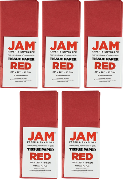 Red Tissue Paper (20 x 26) 5 Packs of 10 Sheets (50 Total Sheets)