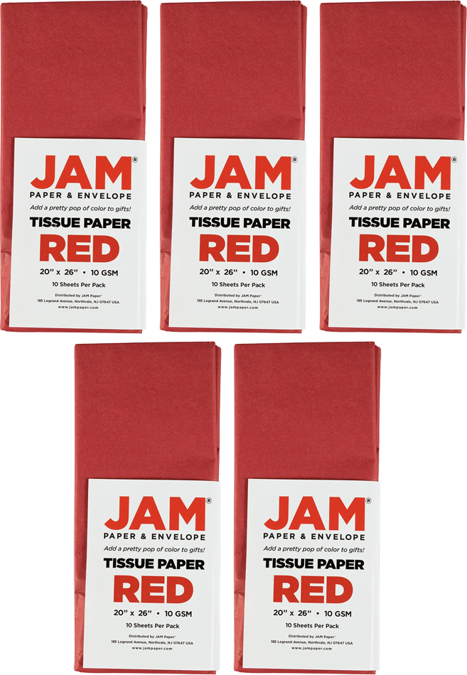 Red Tissue Paper (20 x 26) 5 Packs of 10 Sheets (50 Total Sheets)