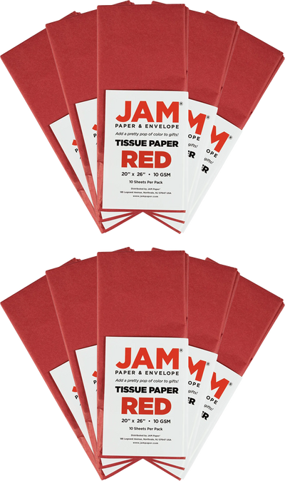 Red Tissue Paper (20 x 26) 10 Packs of 10 Sheets (100 Total Sheets)