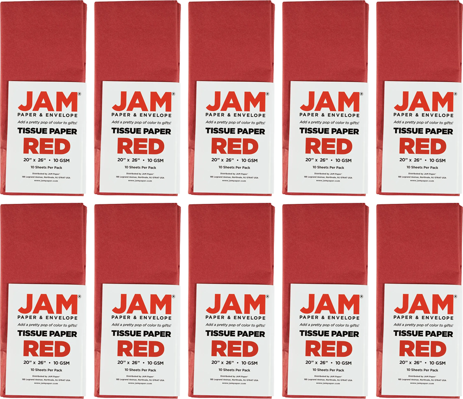 Red Tissue Paper (20 x 26) 10 Packs of 10 Sheets (100 Total Sheets)