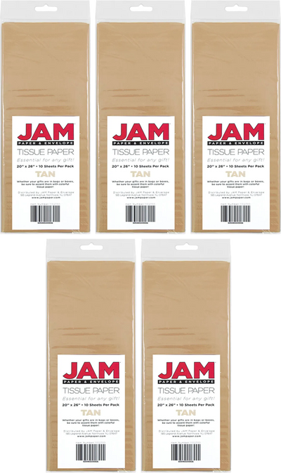 Tan Tissue Paper (20 x 26) 5 Packs of 10 Sheets (50 Total Sheets)
