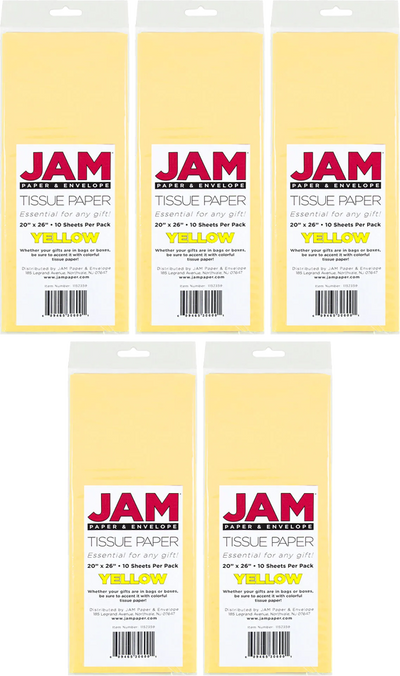 Yellow Tissue Paper (20 x 26) 5 Packs of 10 Sheets (50 Total Sheets)