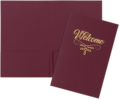 Burgundy Linen with Gold Foil 6 x 9 Welcome Folders