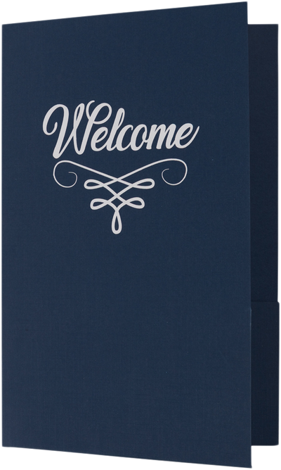 Nautical Navy Blue Linen with Silver Foil 6 x 9 Welcome Folder