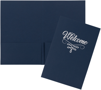 Nautical Navy Blue Linen with Silver Foil 6 x 9 Welcome Folder