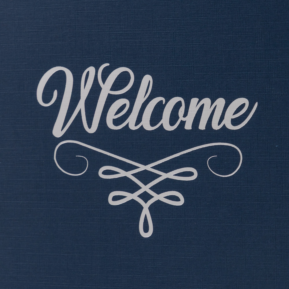 Nautical Navy Blue Linen with Silver Foil 6 x 9 Welcome Folder