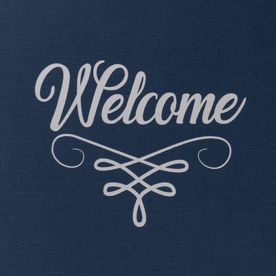 Nautical Navy Blue Linen with Silver Foil 6 x 9 Welcome Folder