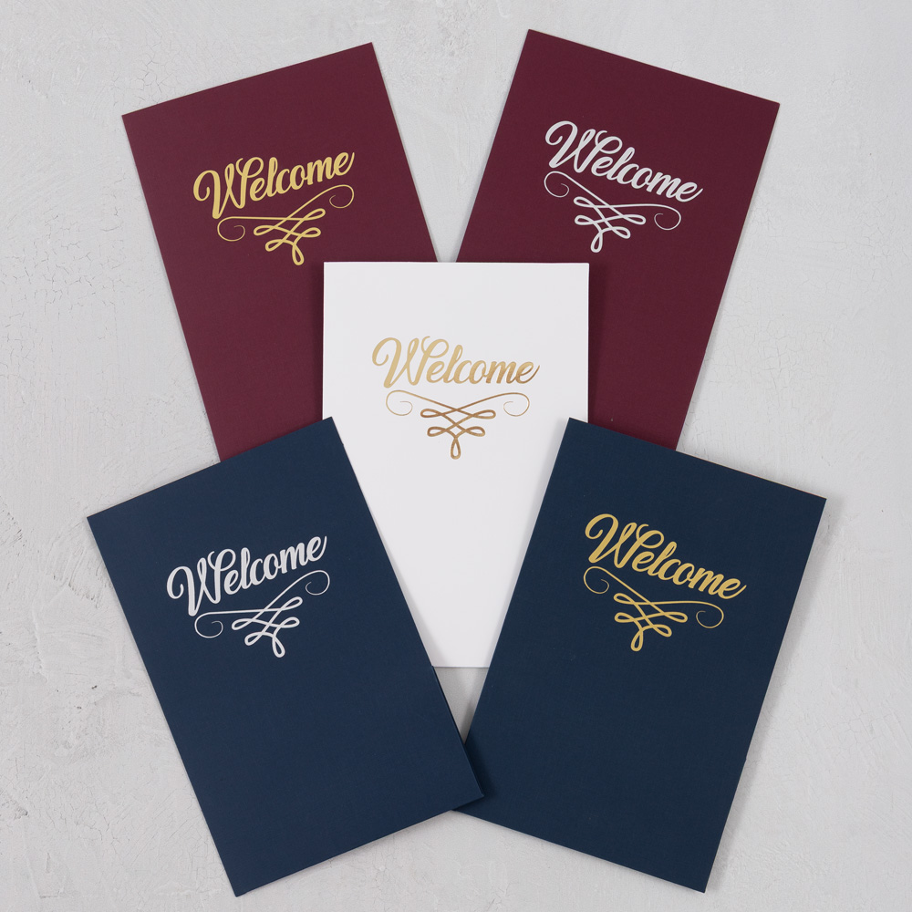 Nautical Navy Blue Linen with Silver Foil 6 x 9 Welcome Folder