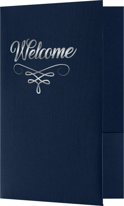 Nautical Navy Blue Linen with Silver Foil 6 x 9 Welcome Folder
