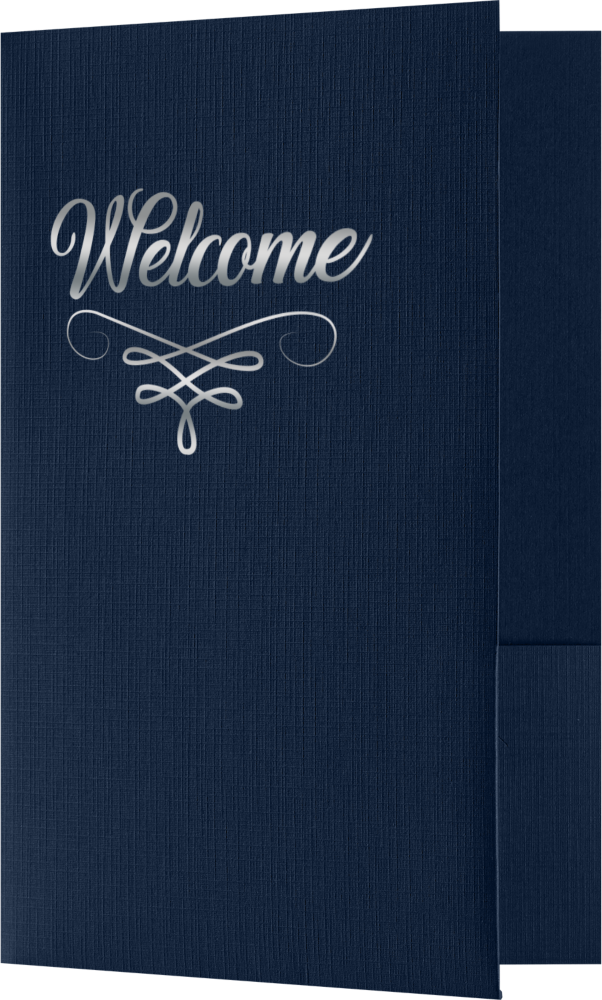 Nautical Navy Blue Linen with Silver Foil 6 x 9 Welcome Folder