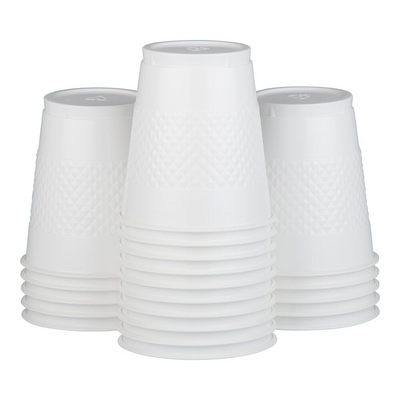 White and Silver Party Tableware Kit (Small and Medium Plastic Plates, Lunch and Beverage Napkins, Plastic Cups, and Plastic Tablecovers) - 160 Pack