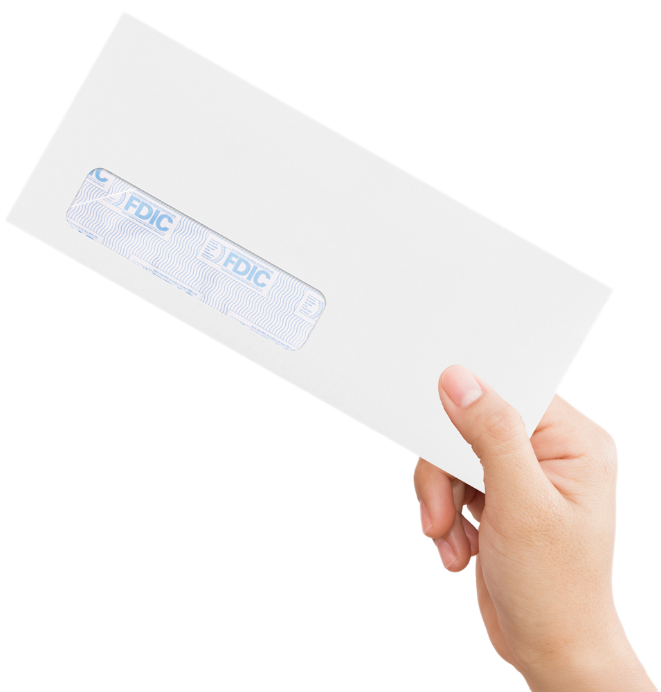 White with FDIC Security Tint 24lb #10 Window Envelopes (4 1/8 x 9 1/2)