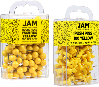 Yellow Round & Standard Pushpins - 2 Packs of 100