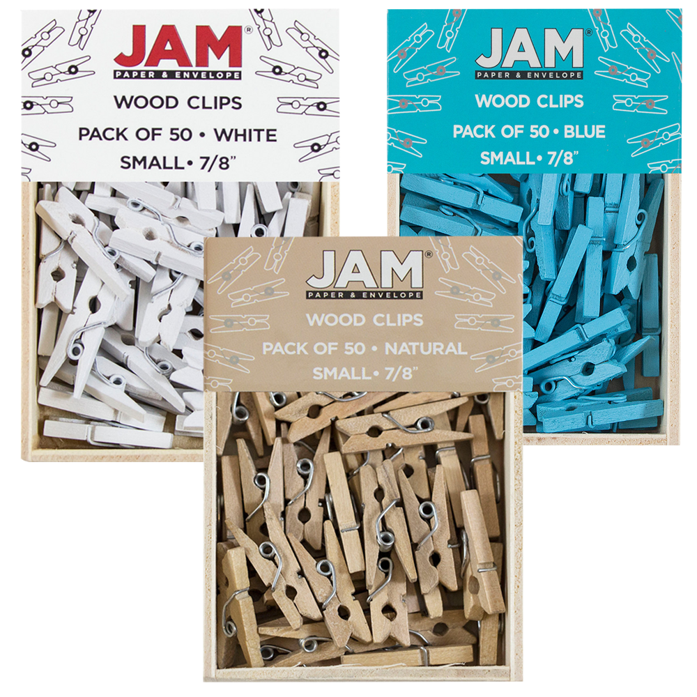 Jam Paper Medium 1 1/8 inch Wood Clip Clothespins - Pack of 50 - Orange