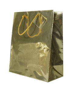 Gold Foil Diagonal Pinstripe Large 10 x 13 x 5 Gift Bag