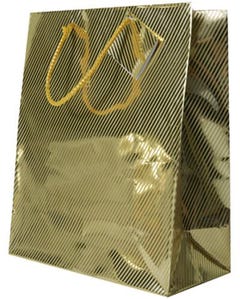 Gold Foil Diagonal Pinstripe Gift Bag - Large - 10 x 13 x 5