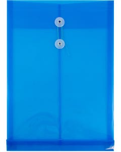 9 3/4 x 14 1/2 Open End Plastic Envelope w/Button & String - Blue
