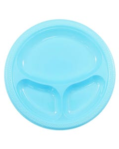 Sea Blue 3 Compartment Plastic Plates - Pack of 20