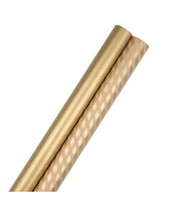 Wrapping Paper Assortment (2 Rolls) - (50 sq ft) - Gold Kraft Stripes & Solids Combo