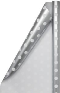 Silver with White Polka Dots Wrapping Paper - 25 Sq Ft