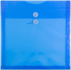 Blue 13 x 13 Square Plastic Envelopes with Button & String