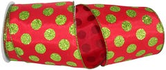 Red with Lime Glitter Dots 4 inch x 10 yards Ribbon