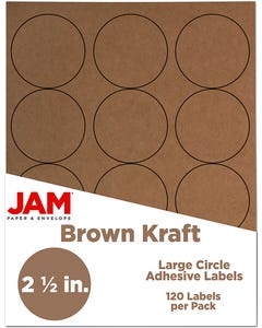 Brown Kraft 2 1/2 inch Circle 120 labels per Pack