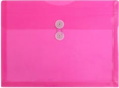 Fuchsia Pink Button & String Plastic Envelope - Letter Booklet 9 3/4 x 13