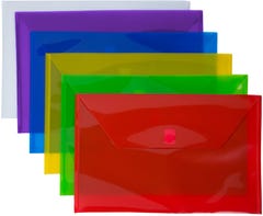 Assorted Hook and Loop Closure Plastic Envelopes - Legal Booklet 9 3/4 x 14 1/2 - Pack of 6