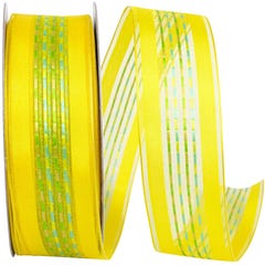 Yellow Stripes 1 1/2 In. x 50 Yds. Sheer Ticking Everyday Geometrics Ribbon