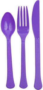 Purple Assorted Plastic Cutlery Set - Forks, Knives, & Spoons - 24 Pack