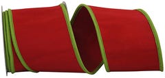 Red Dupioni with Lime Edge 4 Inch x 5 Yards Ribbon