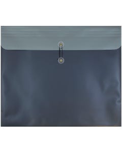 15 x 18 Booklet Plastic Envelope w/Button & String - Charcoal Blue